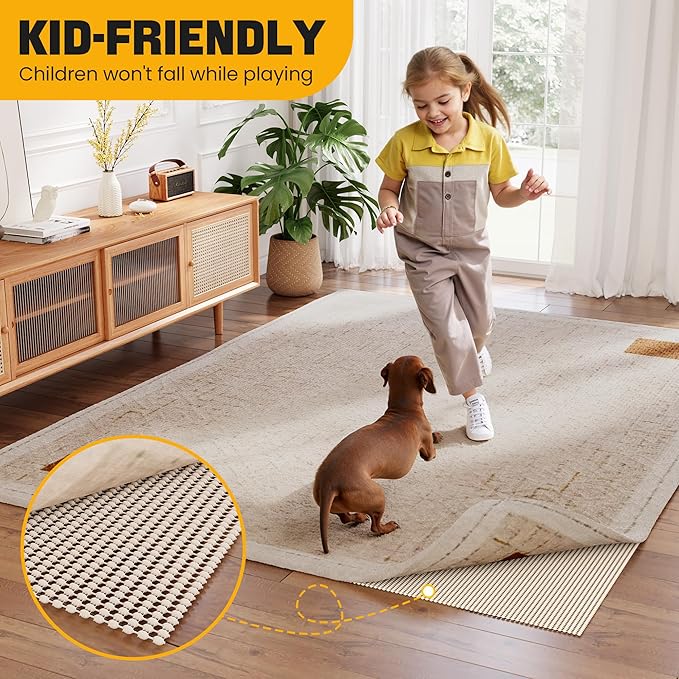 Jorvila Non-Slip Rug Pad Gripper 7x9 Feet, Anti Skid Mat for Under Area Rugs, Keeps Rugs in Position and Safe, Thick Cushioned Carpet Pad for Hardwood Floors Protection