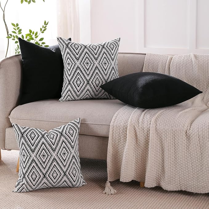 HPUK Throw Pillow Covers 18x18 Inch Set of 4, Linen Decorative Pillow Covers, Accent Cushion Covers for Couch Sofa Bed Bedroom Living Room Décor, Black