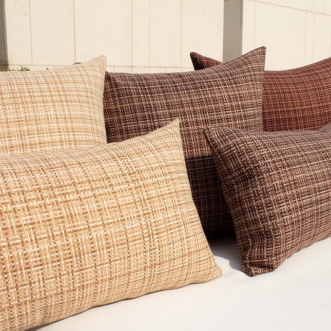 Kevin Textile Outdoor Waterproof Throw Pillow Covers 14x24 Inch Pack of 2 Woven Faux Linen Farmhouse Decorative Water Resistant Lumbar Cushion Covers for Tent Patio Garden Couch Sofa Beige