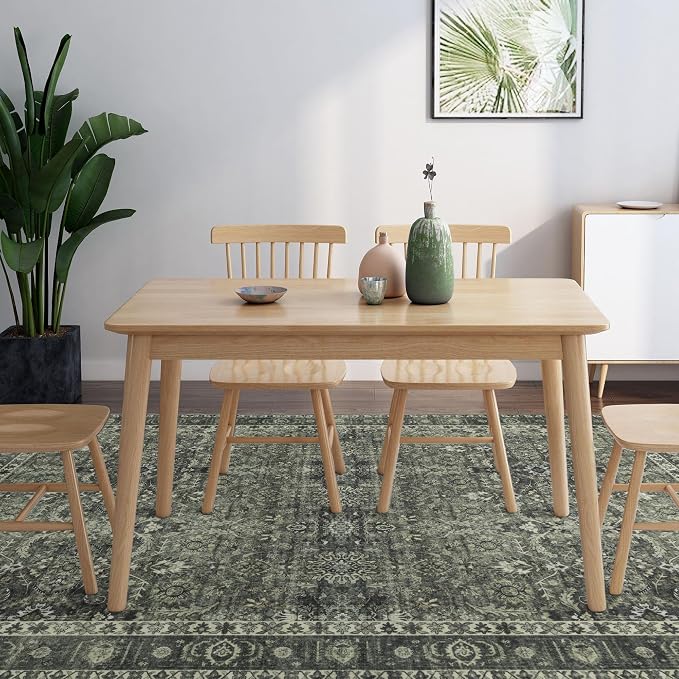 8x10 Vintage Washable Area Rug for Living Room,Low Pile Non Slip Carpet Non-Shedding Large Area Rug Soft Indoor Stain Resistant Rug Floral Print Mat for Bedroom Dining Room Green Floral