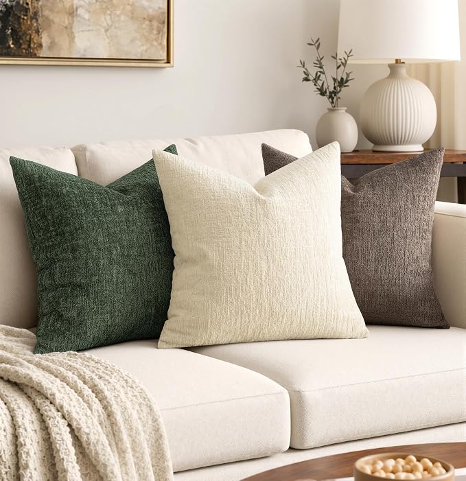 MIULEE Decorative Throw Pillow Covers 22x22 Pack of 2 Beige Couch Pillow Covers Soft Cozy Textured Chenille Pillowcases for Home Decor Sofa Living Room Cushion Bedroom