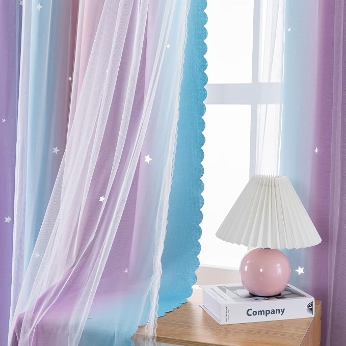 XiDi Curtains for Bedroom Decor, Rainbow Pink Purple/34/96