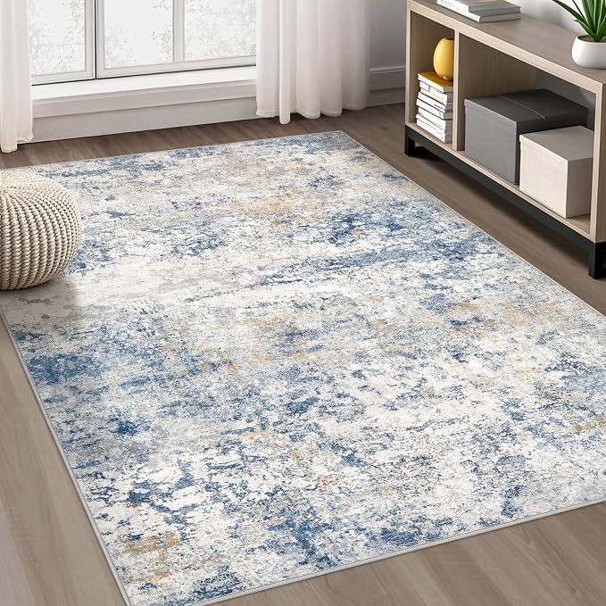 DMOYEST Area Rug Living Room Rugs - 5x7 Abstract Large Soft Indoor Washable Rug Neutral Modern Low Pile Carpet for Bedroom Dining Room Farmhouse Home Office - Blue