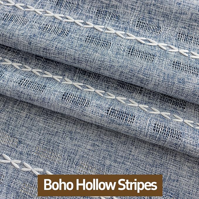 Boho Curtains 90 Inches Long 2 Panels for Bedroom Windows, Bohemian Semi Sheer Drapes, Farmhouse Privacy Beige Tassels Vintage Chic Drape Embroidery Window Treatments,Back Tab & Rod pocket Denim Blue
