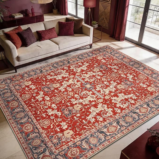Keen Home Design 9x12 Rug - Machine Washable Area Rug with Non-Slip Backing, Ideal for Living Room, Dining Room, Bedroom - Vintage, Easy Clean, Durable, Low Pile Rug - (9' x 12')