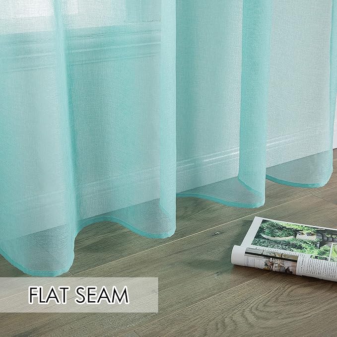 MIULEE 2 Panels Turquoise Semi Sheer Window Curtains 84 Inch Length Elegant Grommet Top Window Treatments Linen Textured Voile Drapes for Bedroom Living Room Aqua Blue Decor (37X84 Inches)