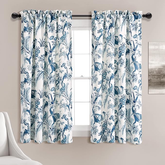 Lush Decor Dolores Light Filtering Window Panels, Pair, 52" W x 63" L, Blue - Floral Curtains for Bedroom - Vintage Curtains - Coquette Room Decor