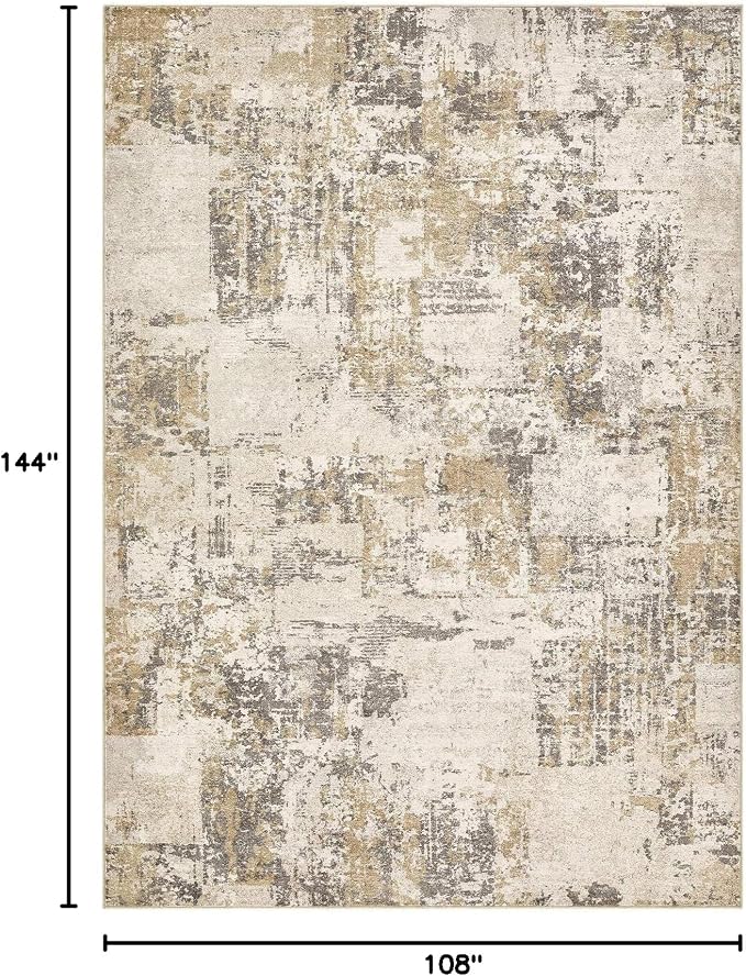 Tortania Washable 9x12 Area Rug for Living Room: Modern Abstract Neutral Large Soft Thin Rugs - Non Slip Indoor Carpet for Bedroom Dining Room Office Nursery Home Floor Decoration - Beige/Brown/Gray