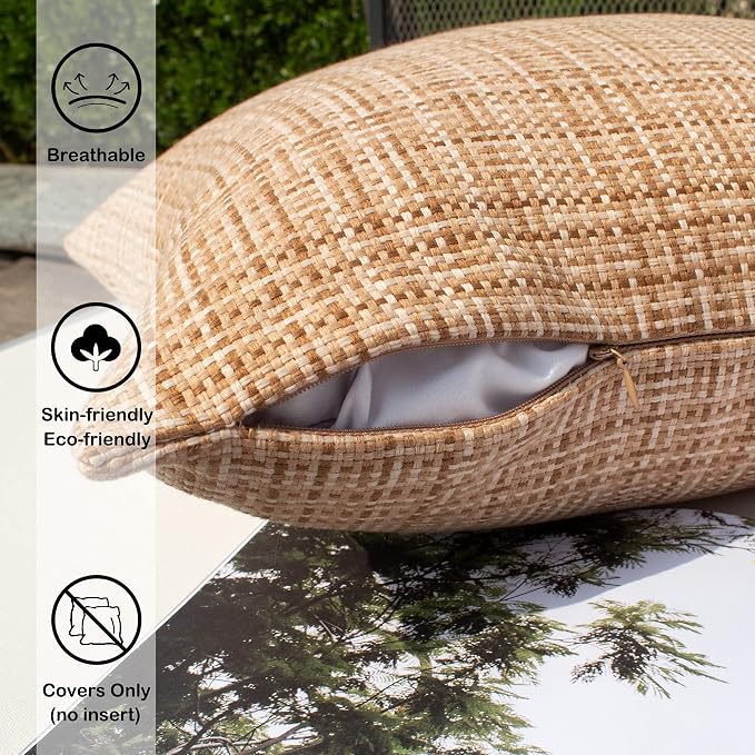 Kevin Textile Pack of 2 Outdoor Waterproof Pillow Covers Throw Pillow Covers Decorative Pillowcases Pillow Cases for Sofa Couch Patio Garden 24x24 Inch Beige