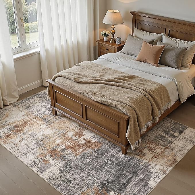 DMOYEST Area Rug Living Room Rugs - 6x9 Washable Large Soft Indoor Neutral Modern Abstract Low Pile Rug Carpet for Bedroom Dining Room Farmhouse Home Office - Grey Brown