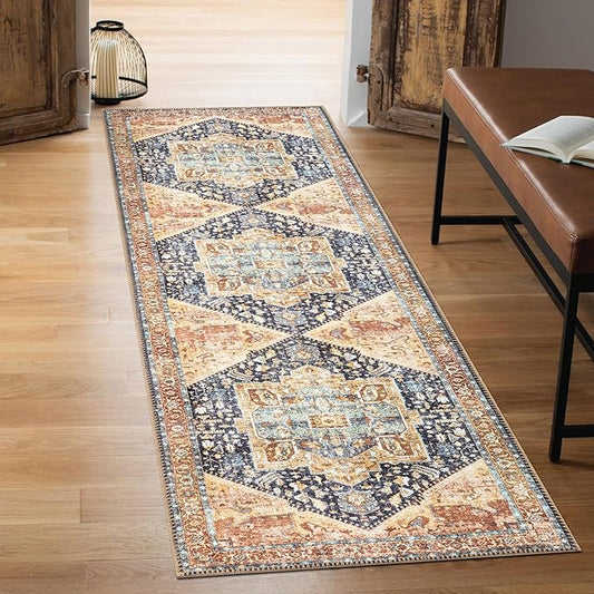 Keen Home Design 30"x120" Rug - Machine Washable Runner with Non-Slip Backing, Ideal for Hallway, Entryway, Kitchen, Laundry Room - Vintage, Easy Clean, Durable, Low Pile Rug - (2'6" x 10')