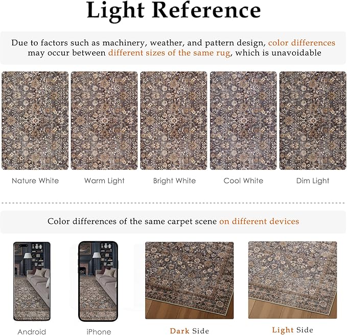 HUGEAR 8x10 Machine Washable Rugs Tradition Brown Hallway Large Area Rug Indoor Accent Rug Floral Low Pile Carpet Soft Throw Aesthetic Rug Bedroom Living Room Office Dining Room Kitchen Laundry Room