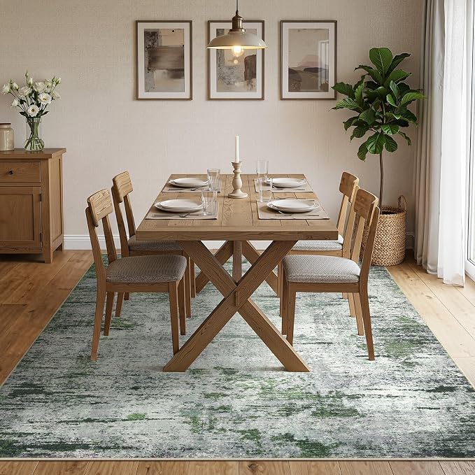 DMOYEST Area Rug Living Room Rugs - 10x12 Large Soft Indoor Neutral Modern Abstract Low Pile Washable Rug Carpet for Bedroom Dining Room Farmhouse Home Office - Green/Grey/Brown