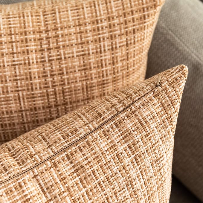 Kevin Textile Outdoor Waterproof Throw Pillow Covers 14x24 Inch Pack of 2 Woven Faux Linen Farmhouse Decorative Water Resistant Lumbar Cushion Covers for Tent Patio Garden Couch Sofa Beige