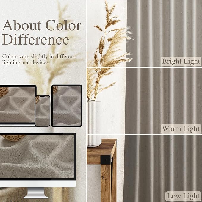 Nanspring Grey Beige Curtains 102 Inches Long for Living Room Linen Light Filtering Semi Sheer Curtain Back Tab Simple Modern Neutral Floor to Ceiling Boho Gray Drapes for Bedroom 52x102, 2 Panels