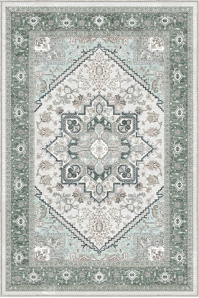 OPPODREAM Soft Throw Rugs 2x3, Small Washable Entryway Rugs 2 x 3 with Non Slip Backing, Low-Pile Faux Cashmere 2 x 3 Carpet, Green