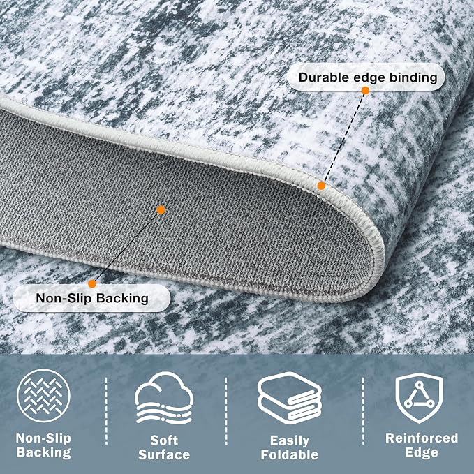 6x9 Area Rugs Washable Rug:Anti-Skid Abstract Modern Living Room Rug Soft Thin Carpets Indoor Floor Non-Shedding Carpet for Bedroom Dining Farmhouse Nursery Home Office(Light Slate Blue/White, 6x9)