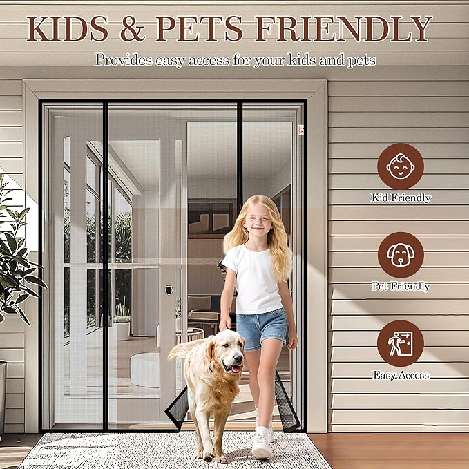 Yotache Magnetic Screen Door for Sliding & French Doors 64"x82", Screen Size 66"x83" Reinforced Mesh with Strong Magnets for Double Door & Large Size Front/Back Patio Doors