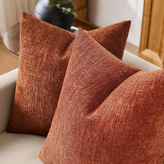 MIULEE Decorative Throw Pillow Covers 12x20 Pack of 2 Orange Couch Pillow Covers Fall Soft Cozy Textured Chenille Pillowcases for Home Decor Sofa Living Room Cushion Bedroom