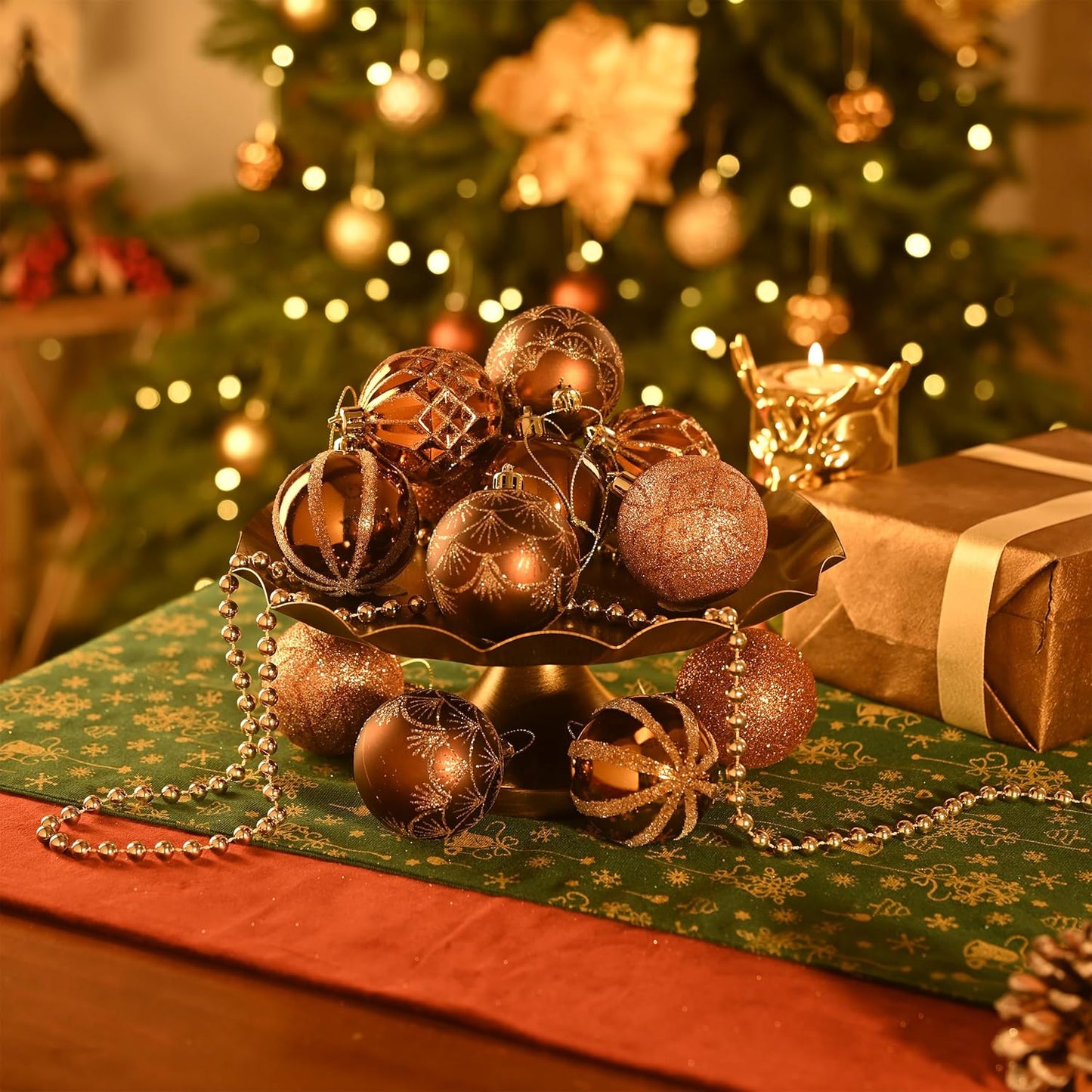 Valery Madelyn Christmas Ornaments Set, 30ct 2 Inches Bronze Copper Brown Gold Shatterproof Christmas Tree Decorations Ball Ornaments Bulk, Elegant Hanging Ornaments for Xmas Holiday Party Decor
