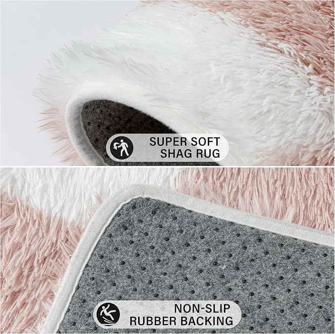 PureCozy Checkered Rug 7x10 for Living Room, Pink and White Modern Shag Rugs Super Soft Washable Indoor Office Fuzzy Carpet Non-Slip Fluffy Rugs for Bedroom Home Aesthetic Decor