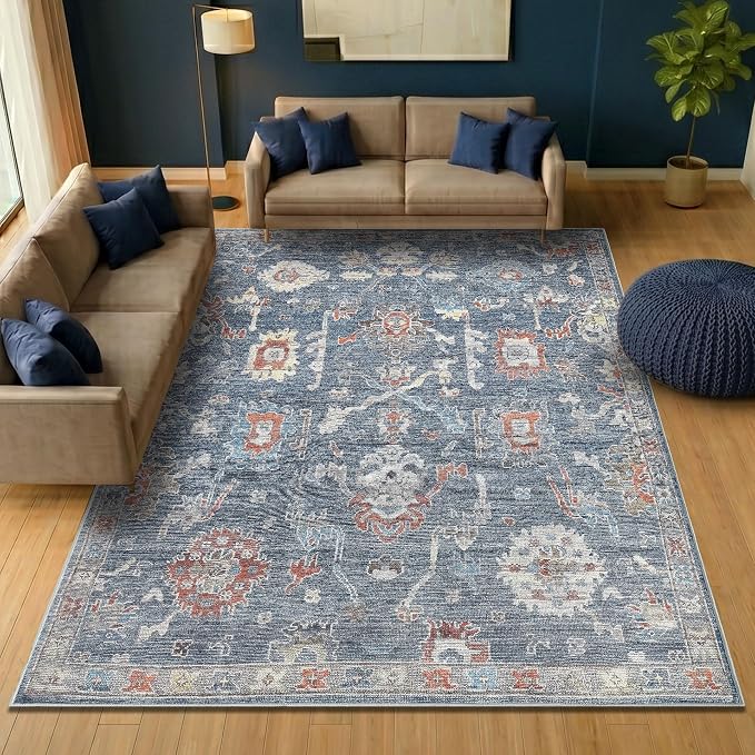 Keen Home Design 6x9 Rug - Machine Washable Area Rug with Non-Slip Backing, Ideal for Living Room, Dining Room, Bedroom - Vintage, Easy Clean, Durable, Low Pile Rug - (6' x 9')