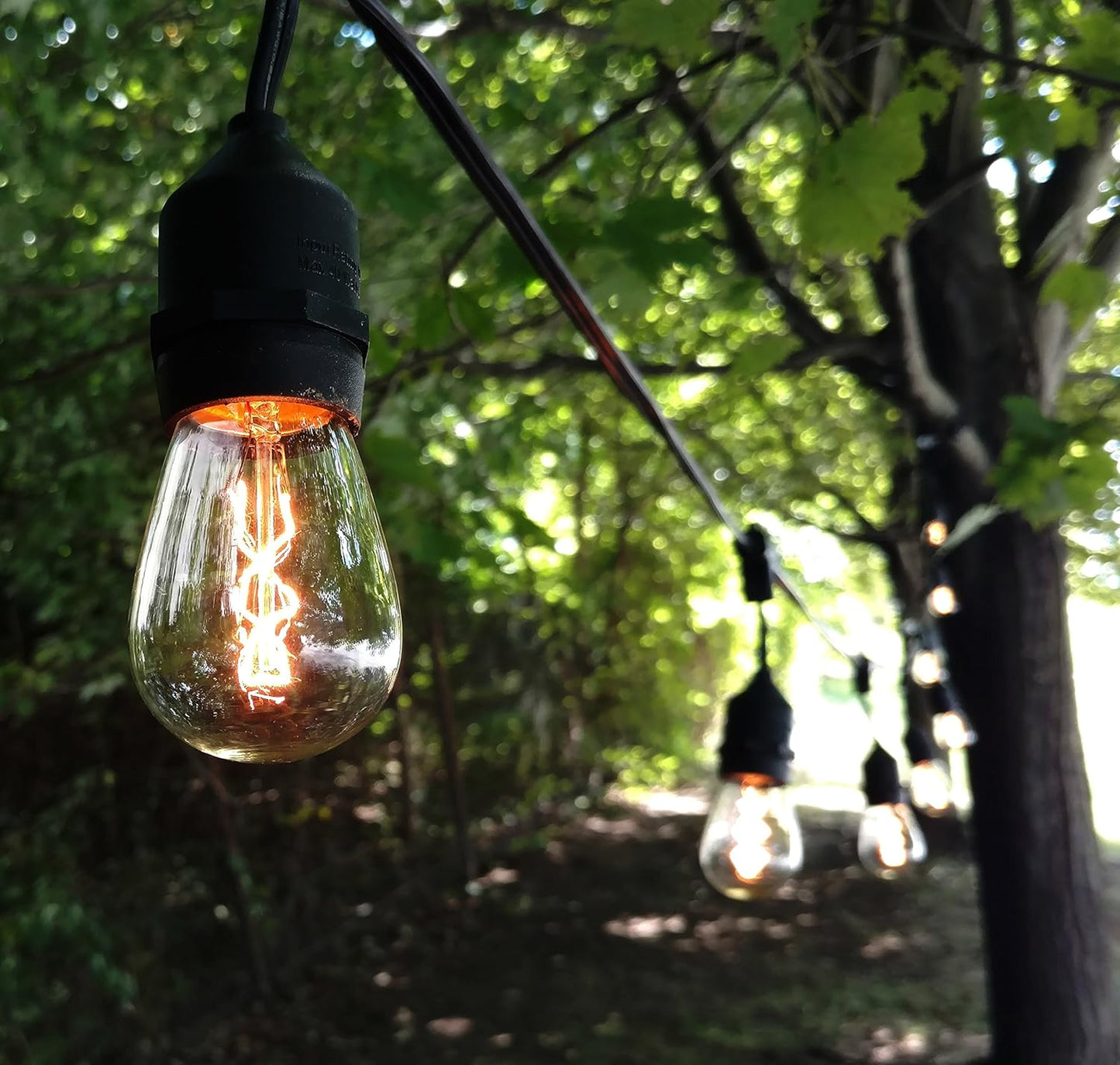 Hometown Evolution, Inc. E26 Outdoor Commercial String Lights with Suspended Socket for Weatherproof Heavy Duty Vintage Outside Lighting (S14 Zig Zag Edison 11 Watt Bulbs, 50 Foot 25 Socket)