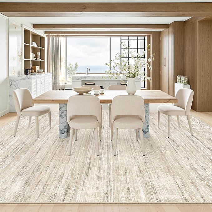 zesthome Washable Rug 8x10, Stain Resistant 8x10 Area Rugs for Living Room, Non Slip Backing Abstract Rugs for Bedroom, Folable Machine Washable Area Rug (Beige,8'x10')