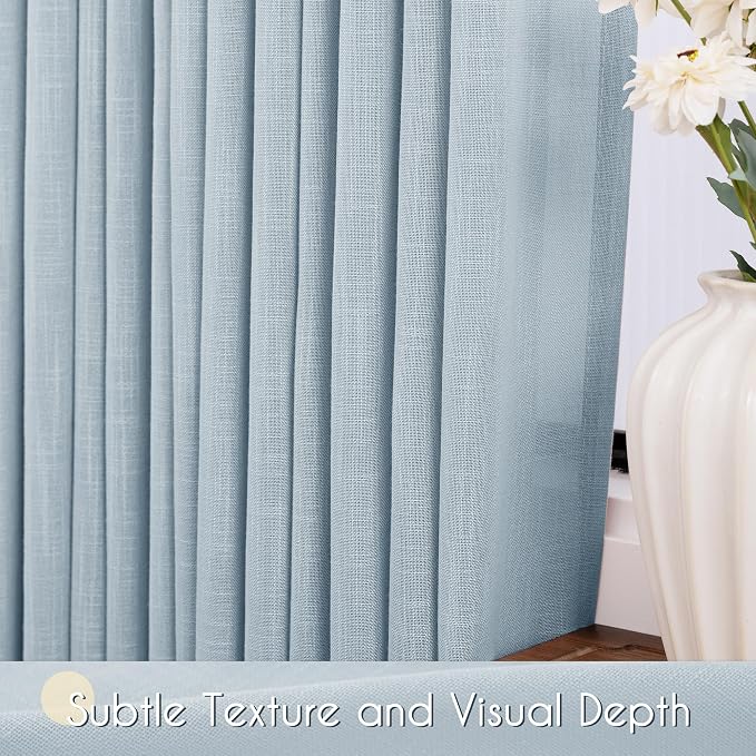 Stone Blue Curtains for Living Room Back Tab Modern Farmhouse Semi Sheer Blue Curtains 45 inches Long 2 Panels Set Muted Neutral Window Curtain for Dining Room Bedroom 52x45
