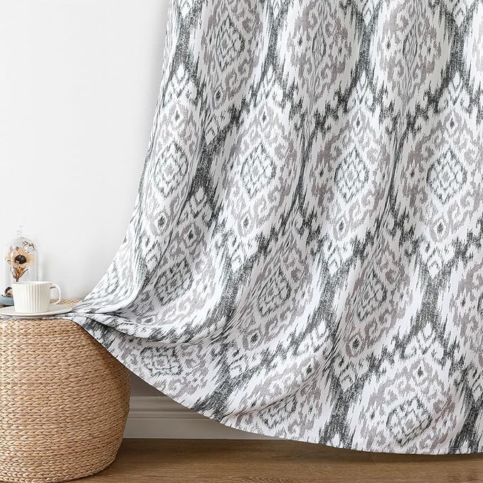 Joydeco Printed Curtains 84 inches Long,Vintage Floral Curtains for Living Room 2 Panels,52 x 84 inch Rod Pocket Thermal Insulated Bohemian Drapes for Bedroom,Dining Room,Grey