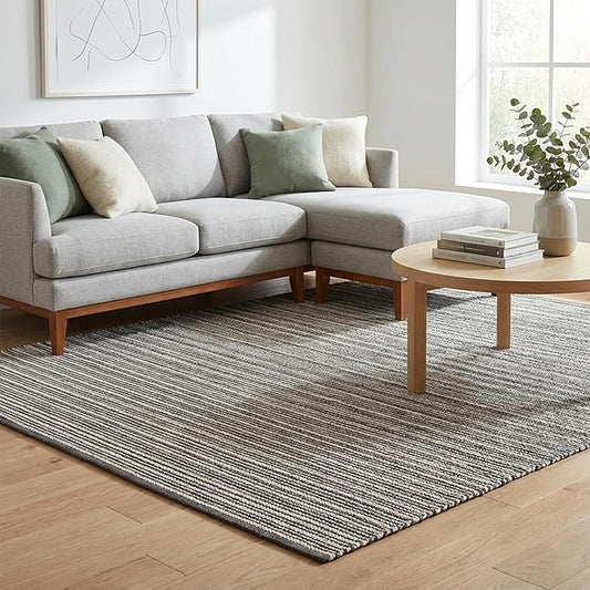 Fab Habitat Area Rug - Hand Woven, Stain Resistant, Pet Friendly - Premium Recycled Polyester Yarn & Reclaimed Rubber - Stripes - Bedroom, Living/Dining Room - Kismet - Sand - 6 x 9 ft