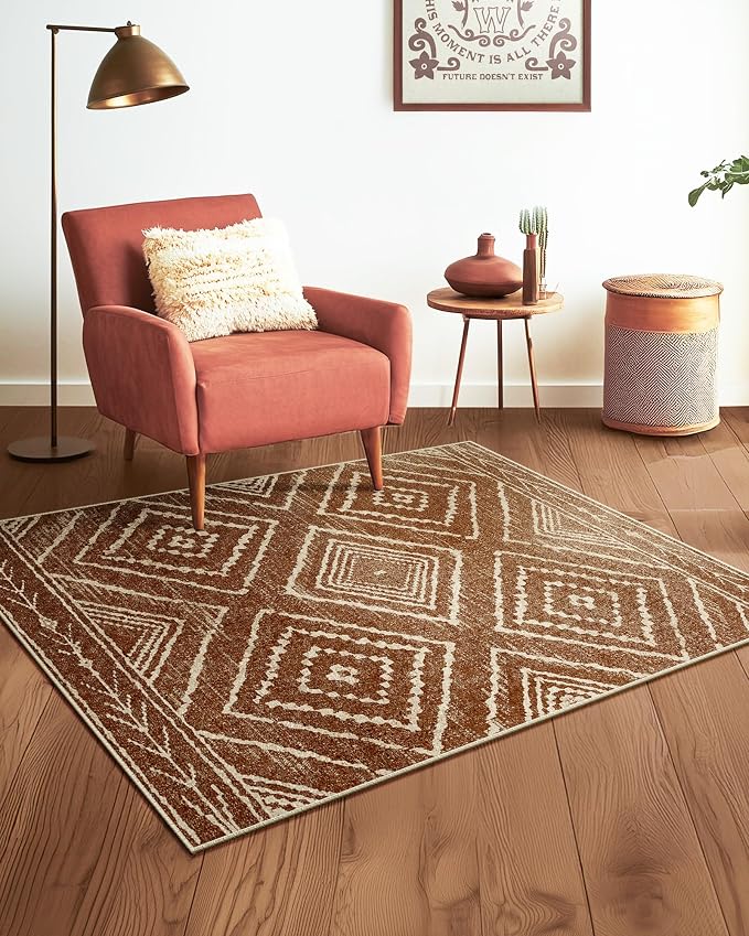 BESTSWEETIE Area Rug 3x4 Rug Machine Washable Non-Slip Low Pile Print Pattern Western Rug for Living Room Bedroom Entryway Tribal Series-Yellowbrown/Cream