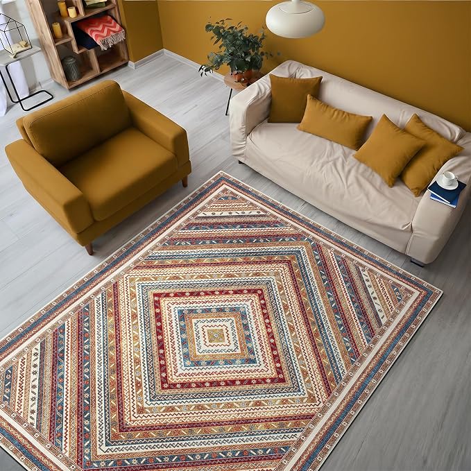 Keen Home Design 48"x72" Rug - Machine Washable Area Rug with Non-Slip Backing, Ideal for Living Room, Dining Room, Bedroom - Vintage, Easy Clean, Durable, Low Pile Rug - (4' x 6')
