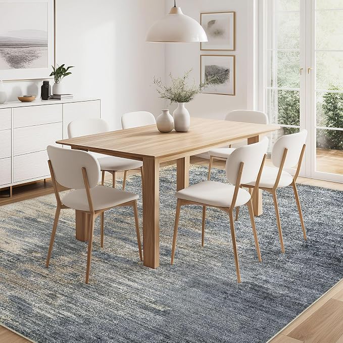 Area Rugs 8x10 Living Room: Washable Large Abstract Modern Neutral Soft Rug Stain Resistant Non-Slip Backing Carpet for Bedroom Dining Room Indoor Nursery Dorm Home Office Decor - Blue Gold