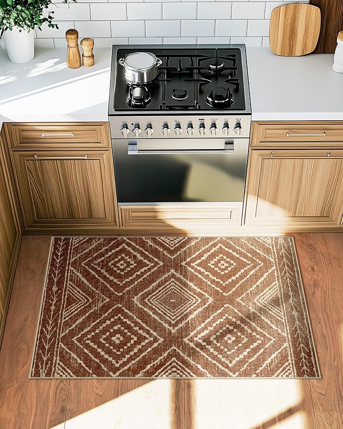 BESTSWEETIE Area Rug 2x4 Rug Machine Washable Non-Slip Low Pile Print Pattern Western Rug for Living Room Bedroom Entryway Tribal Series-Yellowbrown/Cream