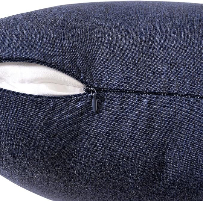 MIULEE Pack of 2 Decorative Outdoor Solid Waterproof Throw Pillow Covers Euro Sham Faux Linen Garden Farmhouse Cushion Cases for Summer Patio Tent Balcony Couch Sofa 26x26 Inch Navy