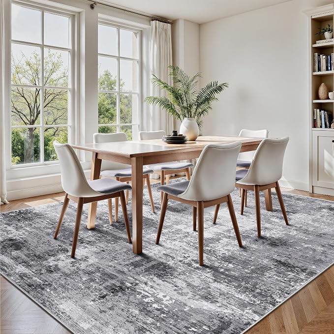 8x10 Area Rugs, Abstract Modern Ultra Soft Washable Rug, Non Slip Carpet with Rubber Back, Large Rugs for Living Room, Bedroom, Dining Room Decor(Black & Grey)