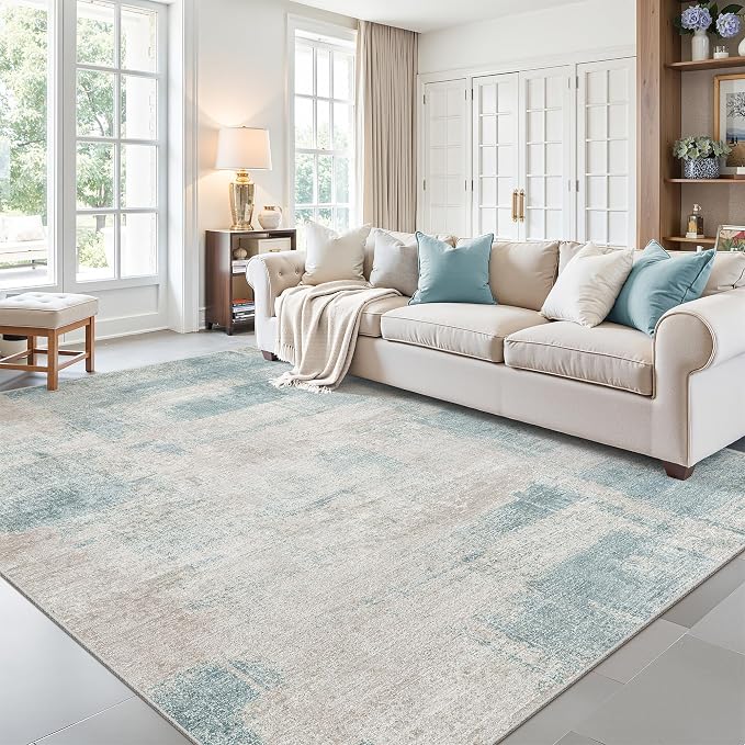 zesthome Washable Rug 8x10, Modern Abstract Rugs for Living Room, Ultra Soft 8x10 Area Rugs, Stain Resistant Rugs for Bedroom, Ultra-Thin Large Rug Foldable (Blue, 8'x10')