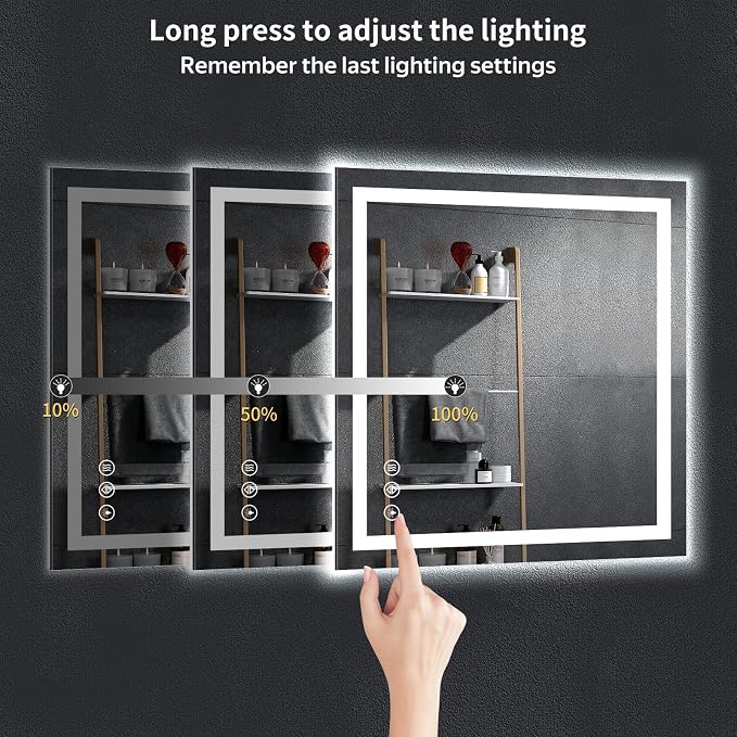 30"x30" LED Bathroom Mirror with Lights, Backlit + Front Lit with CRI>90, Lighted Mirror for Bathroom, Anti-Fog, Dimmable Brightness, 3 Colors, Memory Function, Shatterproof Tempered Glass