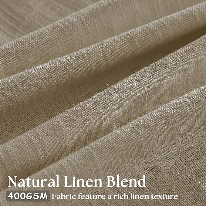 TWODRAPES Grey Beige Pinch Pleated Linen Curtains 92 Inches Long 2 Panels for Living Room Bedroom Memory Training Shaped Semi Sheer Pleat Drapes with Hooks Rings Light Filtering Window Curtain 40x92