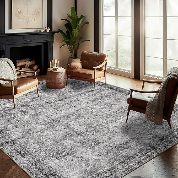 CHAMPLANT Washable Area Rug 10'x14' Boho Design Non-Shedding Easy Care Ideal for High Traffic Areas in Living Room Bedroom Office Coffee Table Kitchen Large Carpet