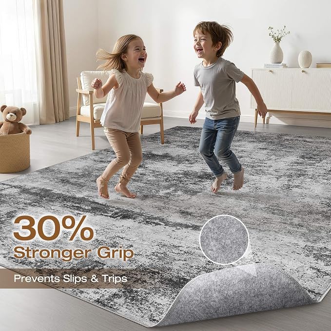 8x10 Area Rugs Living Room: Washable Large Abstract Neutral Modern Soft Rug Stain Resistant Indoor Floor Non-Slip Accent Carpet for Bedroom Nursery Playroom Dining Room Office Dorm Home House Decor