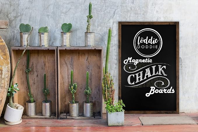 Loddie Doddie Magnetic Chalkboard - 24 x 36 in, Rustic Wood Frame - Stain Resistant Surface - Magnet Board for Wall & Photo Display - Chalkboard Calendar & Menu Sign