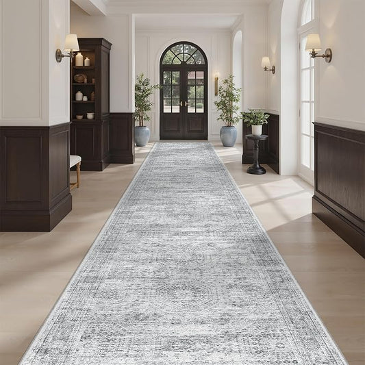 Soalmost Hallway Runner Rug 3x16 - Vintage Non Slip Washable 16ft Kitchen Runner for Entrance Soft Long Carpet Runners for Living Room Bedroom Dining Room, Grey