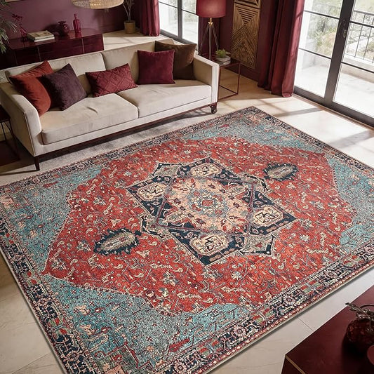 Keen Home Design 10x14 Rug - Machine Washable Area Rug with Non-Slip Backing, Ideal for Living Room, Dining Room, Bedroom - Vintage, Easy Clean, Durable, Low Pile Rug - (9'7" x 14')