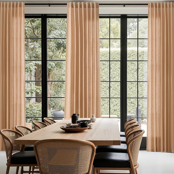 Nanspring Camel Linen Curtains for Living Room 98 Inches Long Back Tab and Rod Pocket Light Filtering Semi Sheer Vintage Rustic Curtain Luxury Boho Decor Drapes for Bedroom Office 52x98, 2 Panels