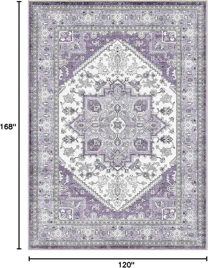 OPPODREAM Soft 10x14 Area Rugs, Washable Rugs 10x14 with Non Slip Backing, Low-Pile Faux Cashmere 10 x 14 Carpet, Purple