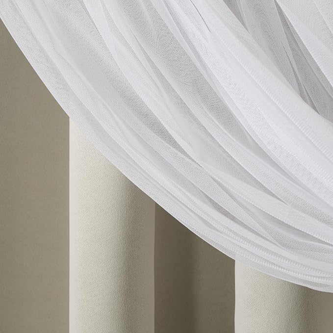 TOWN & COUNTRY LUXE Talia Double Layer Indoor Curtains, Sheer and Room Darkening Blackout, Grommet Top, Energy Efficient, 2-Pack Set, 52"x120", Cloud Grey