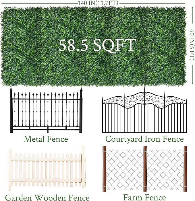 Artificial Ivy Privacy Fence Screen: 60"x 140" (58.5 SQFT) 4-Layer Leaf UV-Anti Faux Greenery Boxwood Backdrop Ivy Vine Leaf Panels for Outdoor, Indoor, Garden, Backyard and Decor