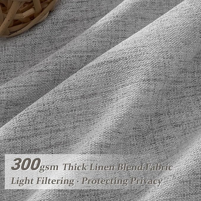 Unique Light Grey Pinch Pleat Thick Natural Linen 86 Inch Office Curtains 2 Panels Set, Memory Shape Light Filtering Semi Sheer Farmhouse Windows Curtain with Back Tab Privacy Protect Nursery Drapes